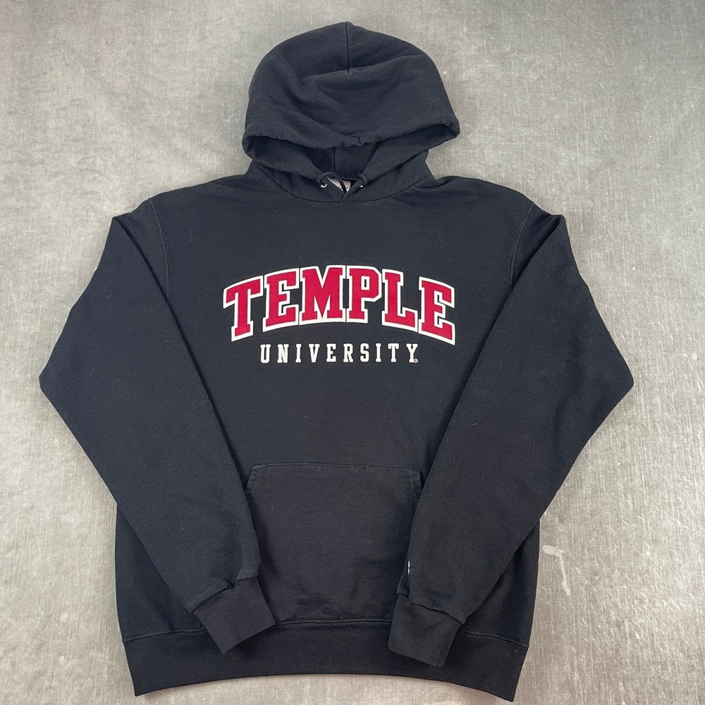 Temple University Men M Black Champion Hoodie Pullover Embroidered Sweatshirt